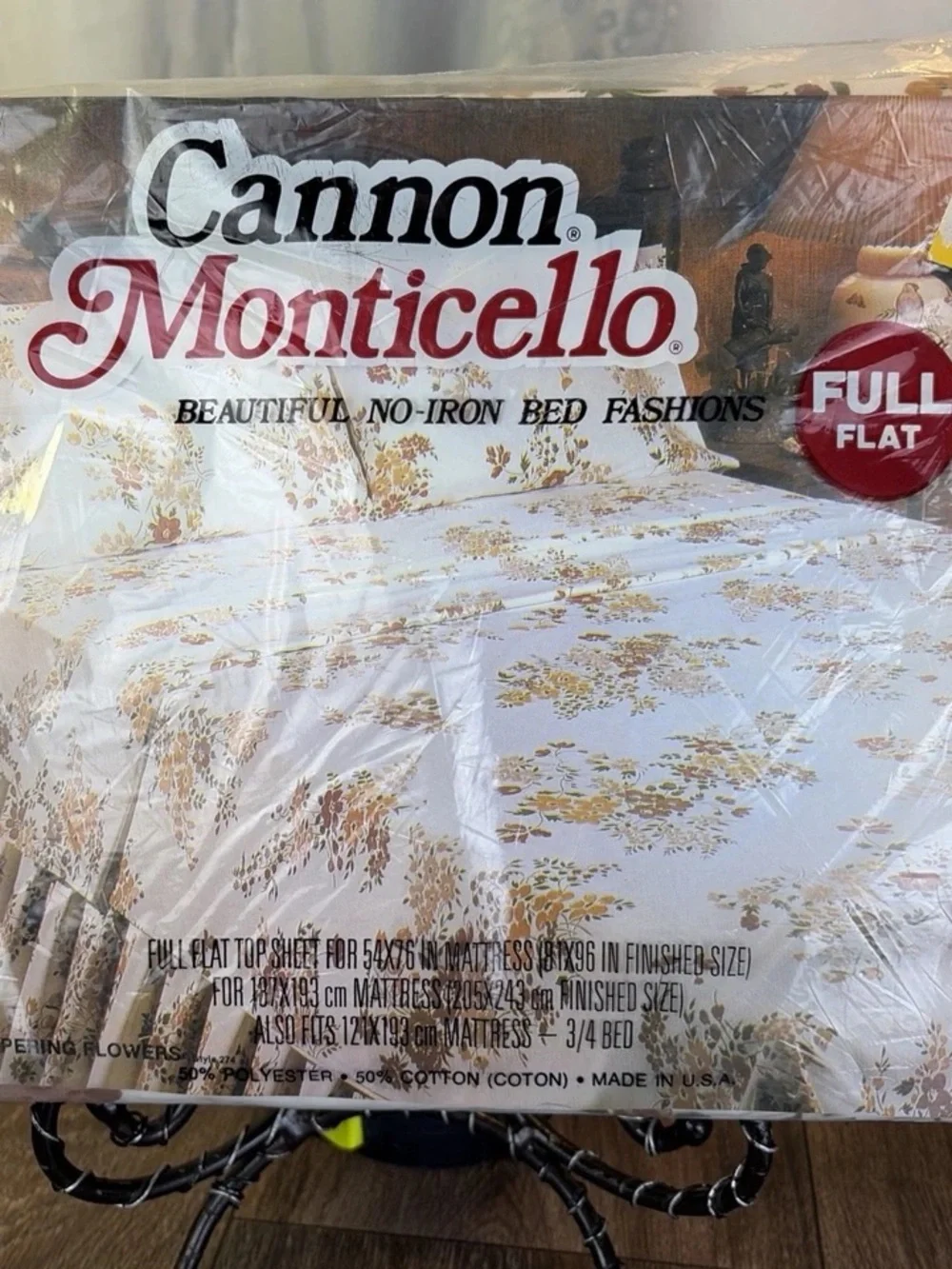 NOS Cannon Monticello Floral Sheet Set FULL Flat & Fitted Whispering Flowers Vtg